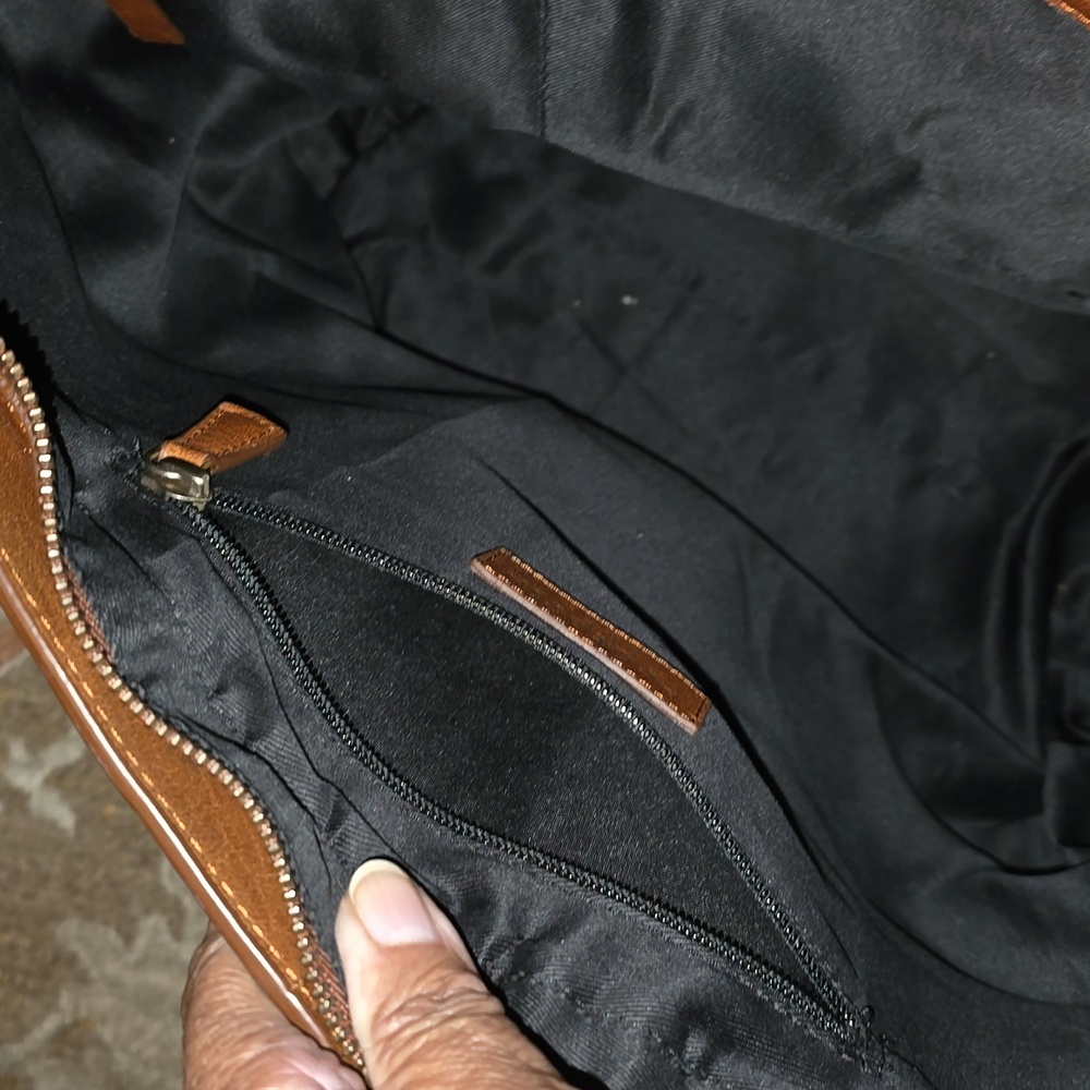 Brown Leather Tote Bag with Fringe and Pattern - Picture 9 of 14